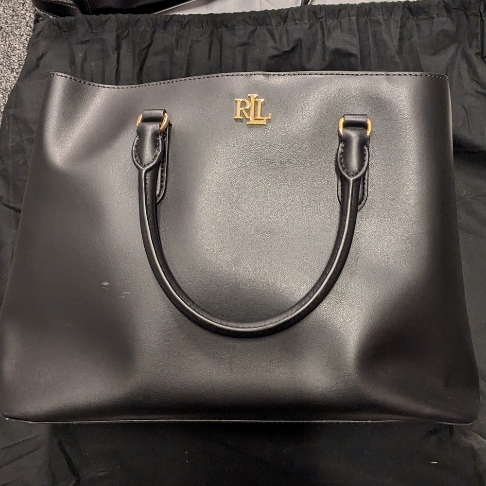 LRL large Marcy smooth leather satchel purse handbag black red gold zipper